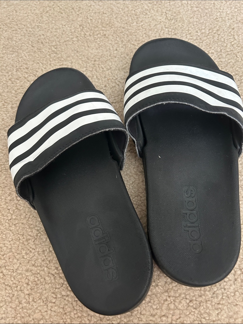 adidas Black Slide Sandals with White Stripes